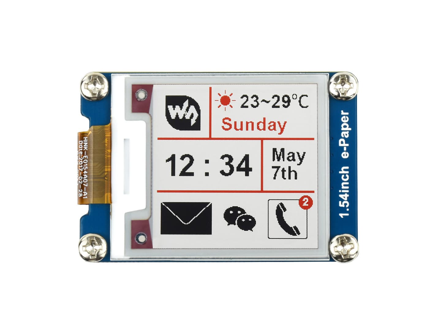200x200, 1,54-дюймовый дисплейный модуль E-Ink, трехцветный — фото 2