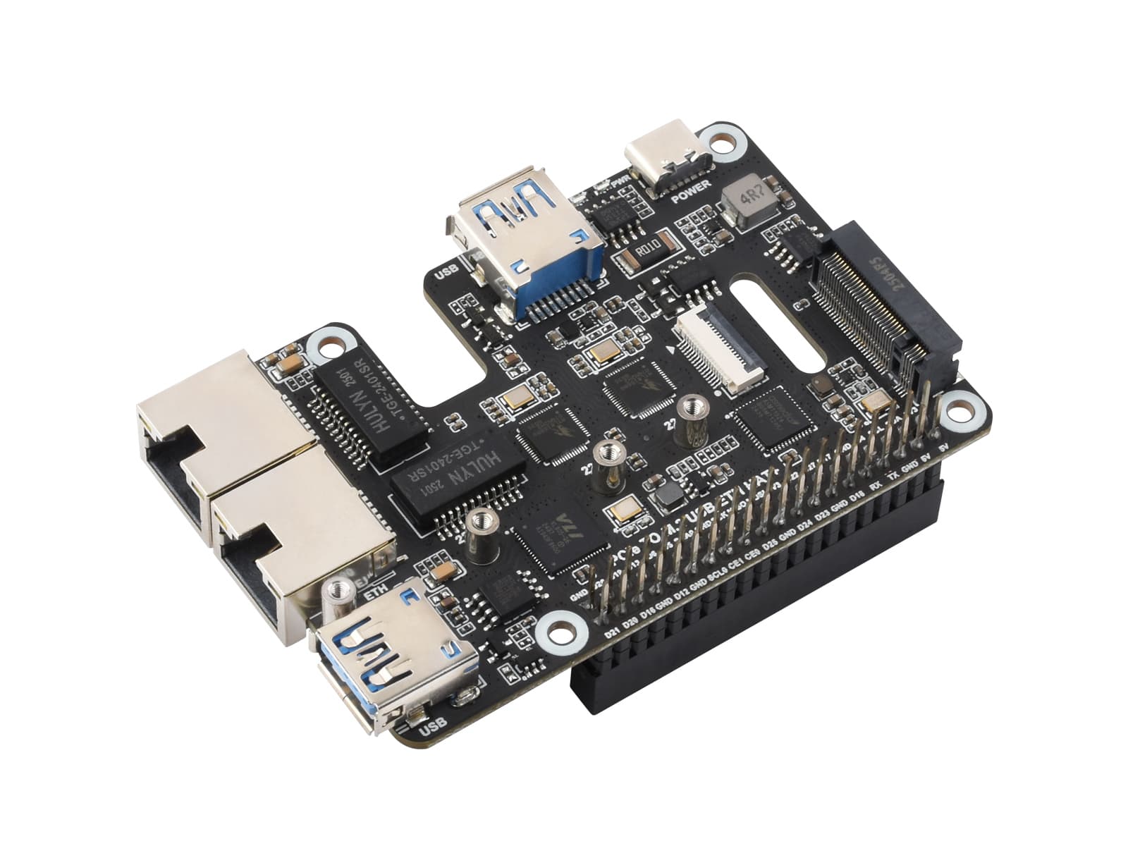 Адаптер PCIe To USB 3.2 Gen 1 / 2.5G ETH / M.2 NVMe для Raspberry Pi 5, поддерживает твердотельный накопитель M.2 по протоколу NVMe, расширяет 2-канальные порты USB 3.2 и 2-канальные порты Ethernet — фото 2