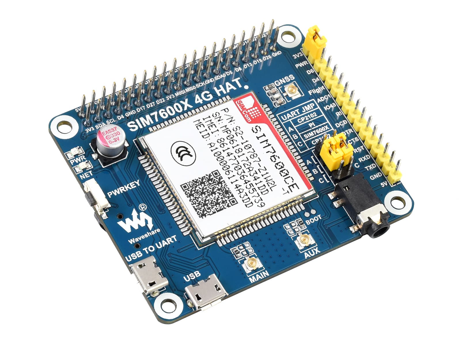 SIM7600CE 4G HAT для Raspberry Pi, поддержка LTE Cat-4 4G/3G/2G, позиционирование GNSS, для Китая — фото 2