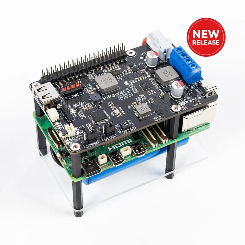 PiPower 5 Raspberry Pi 5/4B/3B+/Zero 2 Вт ИБП HAT, источник питания 5 В/5 А с резервной батареей, безопасное завершение работы, интеллектуальные оповещения и мониторинг, USB-C PD 45 Вт, интеллектуальное управление питанием для NAS, сервера, домашнего помощника