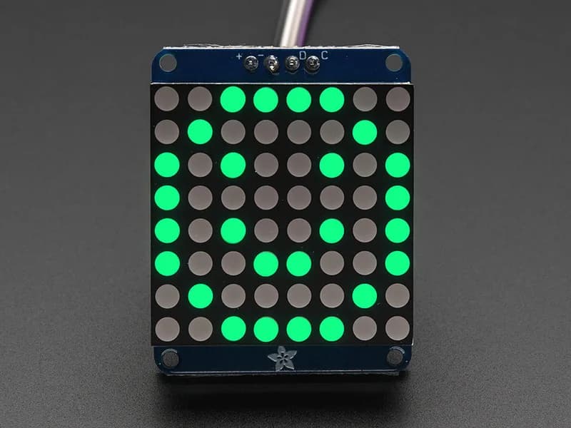 Adafruit Small 1,2-дюймовая светодиодная матрица 8x8 с рюкзаком I2C - чистый зеленый
