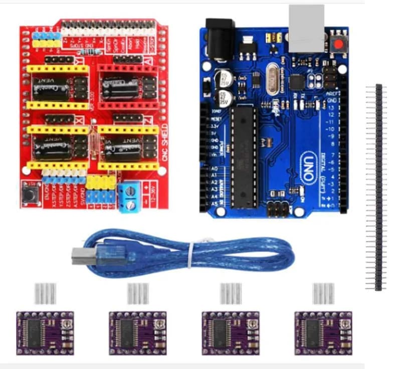 Плата Arduino UNO R3 + щит ЧПУ + совместимый комплект драйверов 4xDRV8825