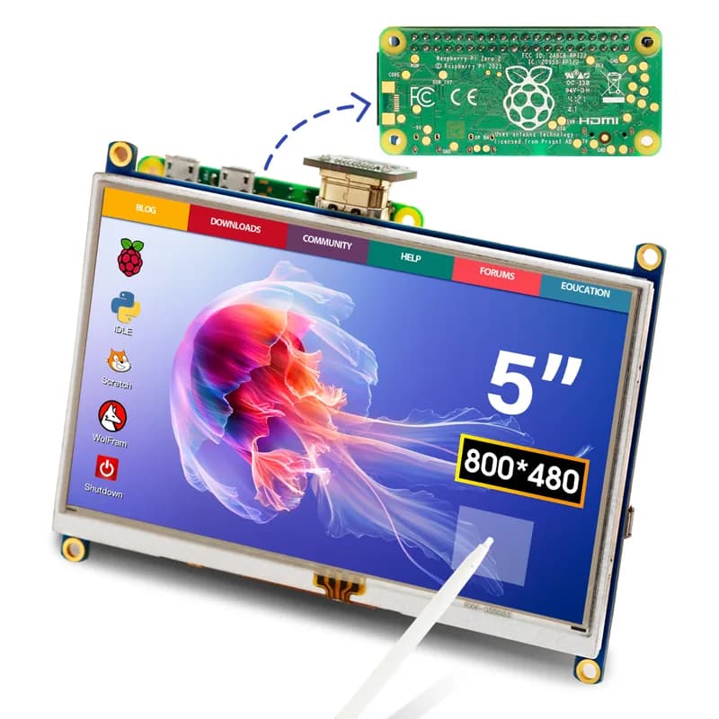 Elecrow RR050P 5-дюймовый TFT-дисплей 800x480 с сенсорным экраном для Raspberry Pi Zero/Zero 2W