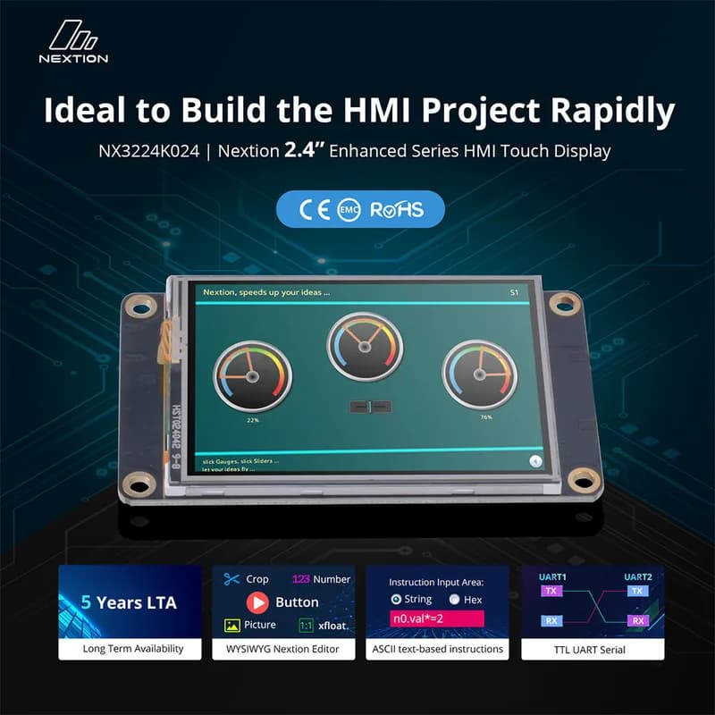 Nextion NX3224K024 2,4-дюймовый HMI-TFT-дисплей (серия Enhanced, резистивный сенсорный экран)