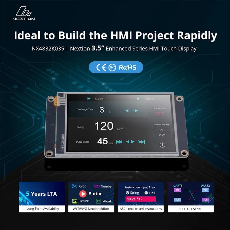 Nextion NX4832K035-011R 3,5″ HMI-TFT-дисплей (серия Enhanced, резистивный сенсорный)