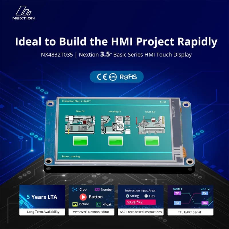 Nextion NX4832T035 - Модуль сенсорного TFT ЖК-дисплея HMI с диагональю 3,5 дюйма