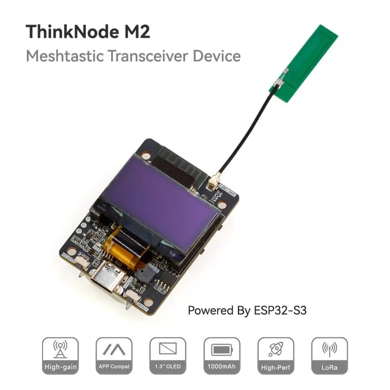 Приемопередатчик сигналов ThinkNode M2 Meshtastic (LoRa) на базе ESP32-S3 с 1,3-дюймовым OLED-дисплеем — без чехла