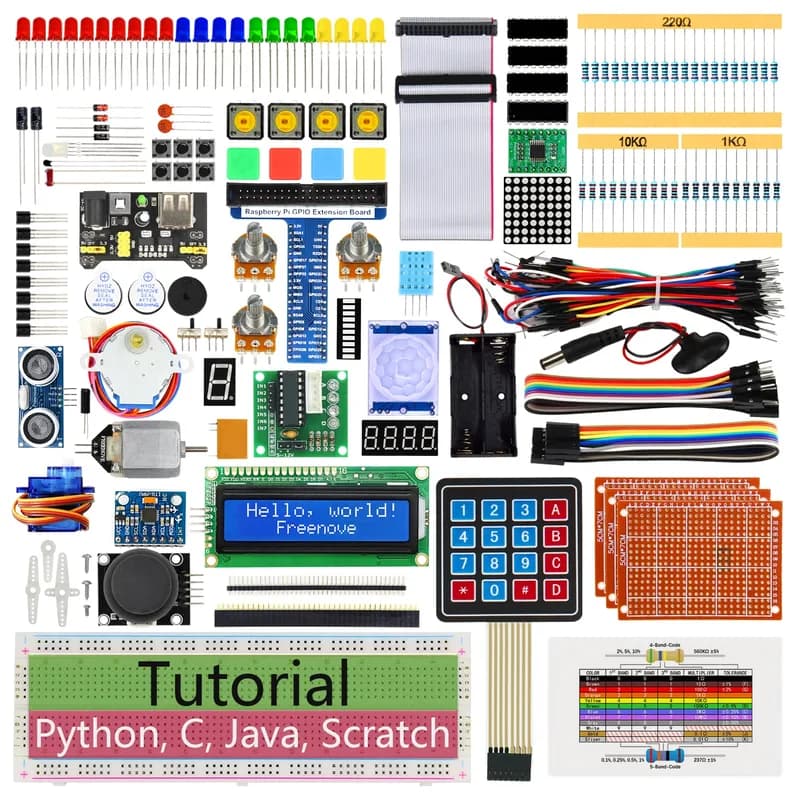 Freenove Ultimate Starter Kit для Raspberry Pi 5 4 B 3 B+ 400 Zero 2 W, подробное руководство на 962 страницы, код обработки Java Scratch на Python C, 223 элемента, 128 проектов