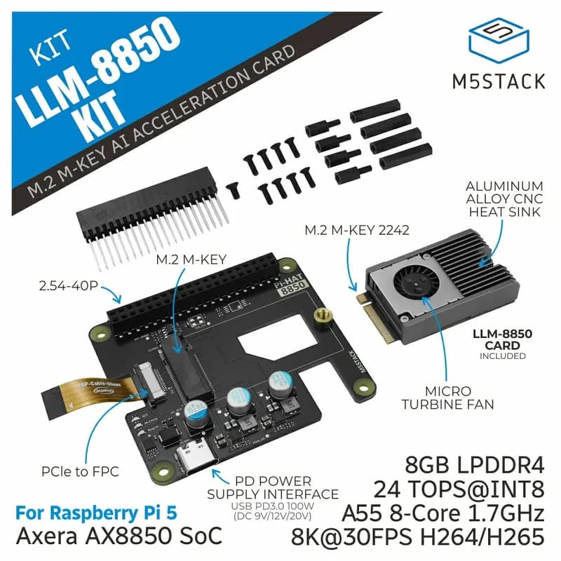 M5Stack AI-8850 LLM M.2 8GBAX8850