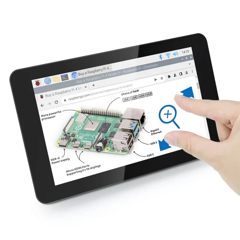 Freenove 7-дюймовый сенсорный дисплей для Raspberry Pi 5 4 B 3 B+ A+, IPS-монитор 800x480 пикселей, 5-точечный емкостный сенсорный экран, порт MIPI DSI без драйверов