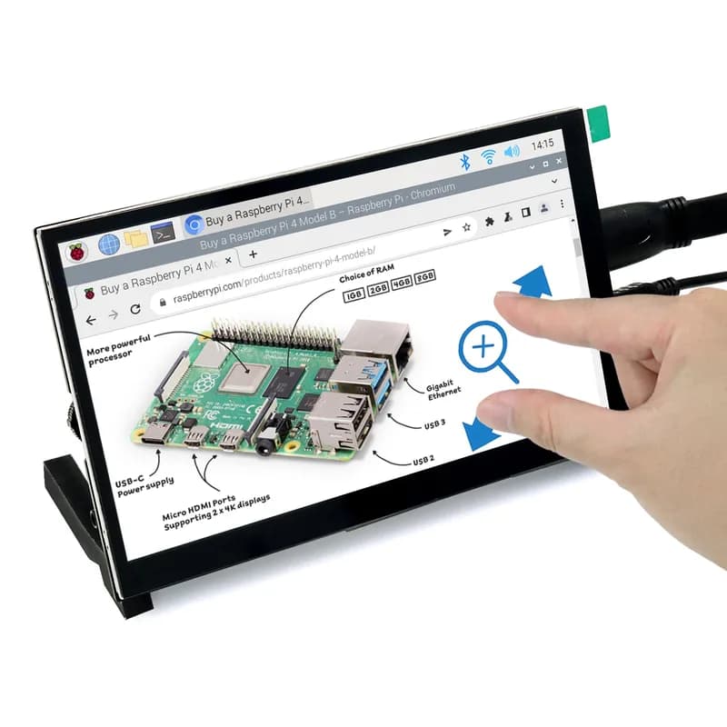 Freenove 7-дюймовый сенсорный HDMI-монитор с динамиком для ПК Raspberry Pi 5 4 Jetson Nano (без корпуса), IPS-дисплей 1024x600 пикселей, 5-точечный сенсорный емкостный экран
