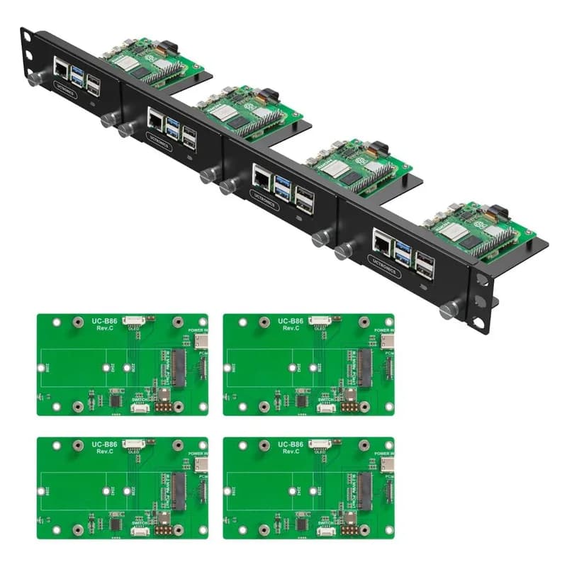 Базовая стойка Uctronics Rack для Pi 5–19 дюймов, высота 1U, 4 основания M.2