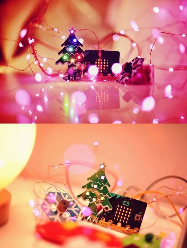 Рождественские наборы micro:bit (светодиод «Рождественская елка-радуга» и зуммер «Снежинка»)