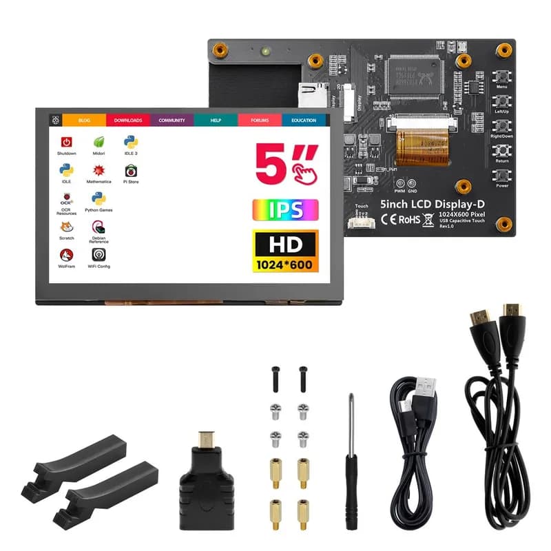 5-дюймовый сенсорный HD-дисплей-D 1024*600 IPS-экран, совместимый с Raspberry Pi/BB Black и т. д.