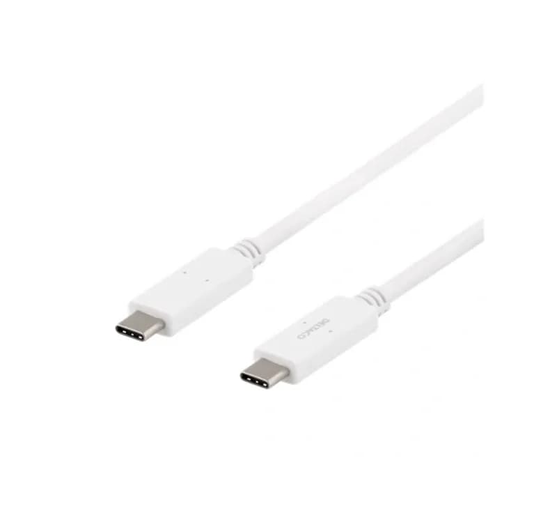 DELTACO Кабель USB-C — USB-C, 5Гбит/с, 5А, 1М, Белый
