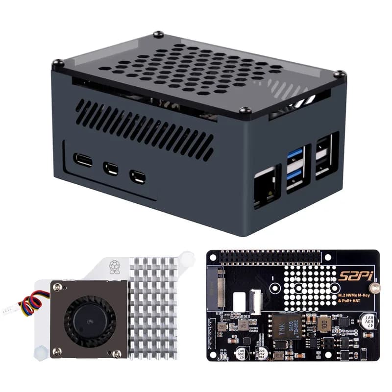 52Pi для Raspberry Pi 5, с официальным активным кулером + P33 M.2 NVMe M-Key PoE + HAT