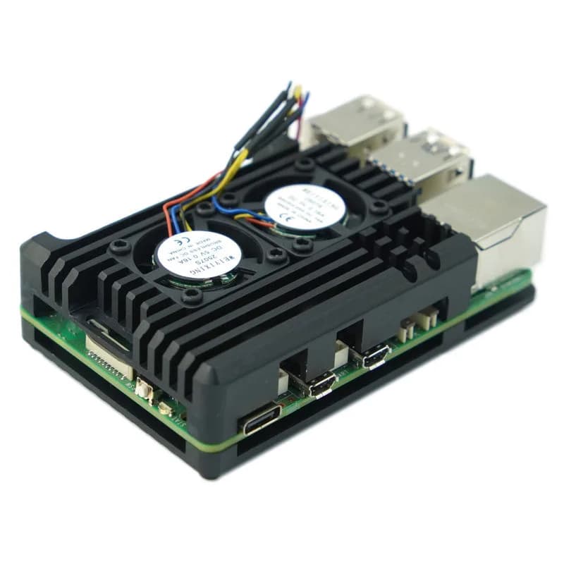 Металлический корпус с двумя вентиляторами для одноплатного компьютера Raspberry Pi 5