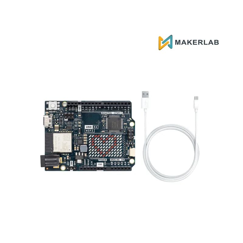 WiFi-плата UNO R4 с припаянными контактами и белым кабелем USB-C для передачи данных длиной 1 м для Arduino